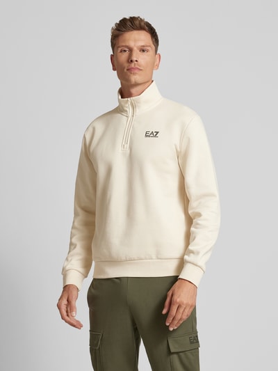 EA7 Emporio Armani Sweatshirt mit Troyer-Kragen Offwhite 3