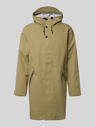Produktfoto, Regenjacke mit Reißverschlusstaschen Modell 'RAIN EATER' von GOFRANCK in Beige, Gerader-Schnitt, Kapuze, Label-Detail, glatte Textur