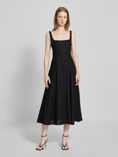 Forever New Midikleid aus Leinen-Viskose-Mix mit Schnürung Modell 'Solene' Black 4