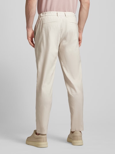 CK Calvin Klein Spodnie lniane o kroju tapered fit z detalem z logo Kamienny 5