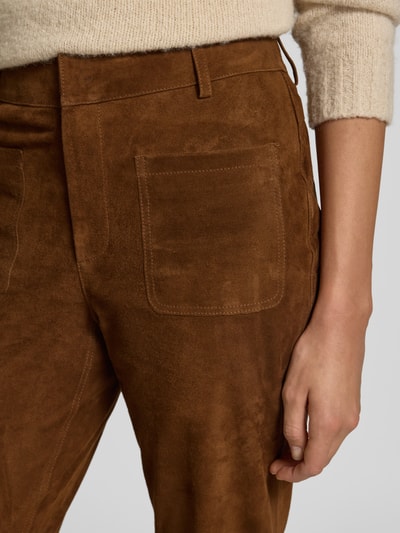 Bash Flared stoffen broek met steekzakken Camel - 3