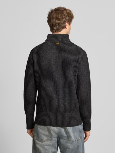 G-Star Raw Sweter z dzianiny z mieszanki wełny lana ze stójką i zamkiem błyskawicznym Antracytowy 5