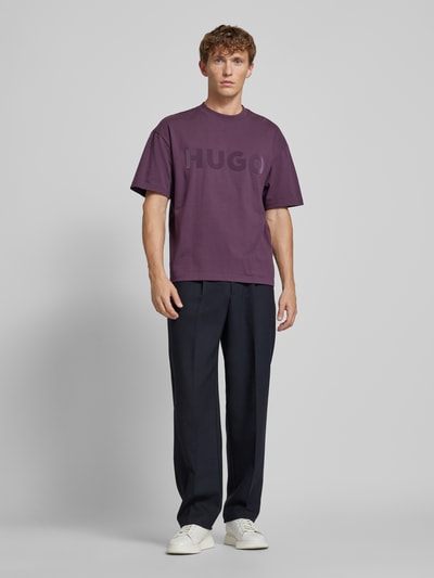 HUGO T-shirt met labelprint, model 'Dinkee' Prune - 1