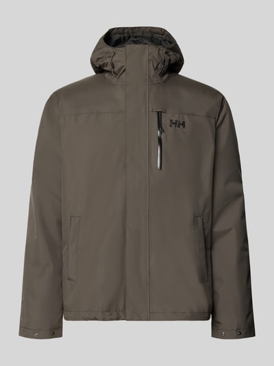 Produktfoto, Regular Fit Jacke mit Logo-Print Modell 'Juell' von Helly Hansen in Khaki, Kapuze, Napoleon- und Eingrifftaschen, glatte Textur.