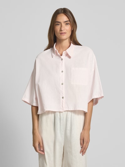 VILLA SOPHIE Korte blouse van een mix van linnen en katoen, model 'Quinn' Roze - 4