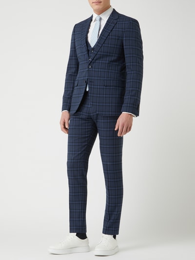 MCNEAL Slim fit 2-knoops colbert met glencheck, model 'Casper'  Donkerblauw - 1