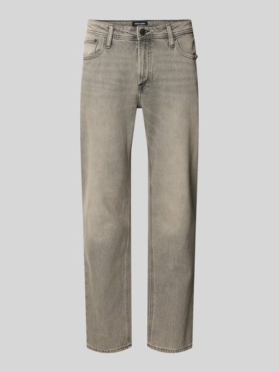 Produktfoto, Regular Fit Jeans im Used-Look Modell 'CLARK' von JACK & JONES, mieszanka bawełny z dodatkiem streczu, efekt znoszenia, wpuszczane kieszenie, szerokość w rozmiarze 32/32: 42 cm, długość wewnętrzna nogawki: 75 cm