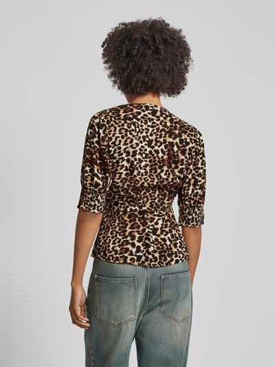 Pieces Wikkelblouse met dierenprint, model 'TALA' Beige - 5