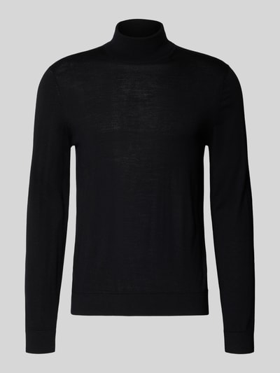 Produktfoto, czarny Rollkragenpullover aus Merinowolle Modell 'TRAY' von SELECTED HOMME, dzianina gładka, ściągacze, dopasowany krój