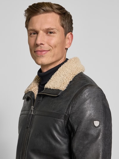 Gipsy Leren jack van schapennappa met ritszakken Antraciet - 3