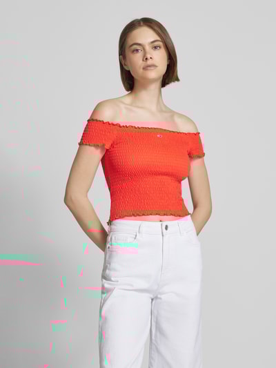 Tommy Jeans Slim Fit Crop Top mit gesmokten Einsätzen Koralle 4