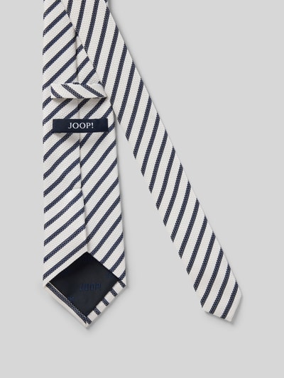 Produktfoto, Krawatte aus Seide im Allover-Look (8 cm) von JOOP! Collection, weiß mit dunkelblauen Streifen, fein strukturiert, klassische Form.