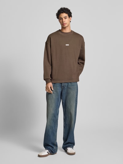 Hugo Blue Loose Fit Sweatshirt aus reiner Baumwolle Modell 'NAVIU' Dunkelbraun 1