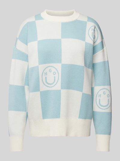 Hugo Blue Strickpullover mit Label- und Motiv-Print Modell 'Signs' Schilf 2