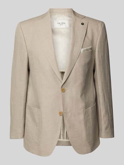 Carl Gross Regular fit 2-knoops colbert van linnen, model 'Tebbo' Zand - 1