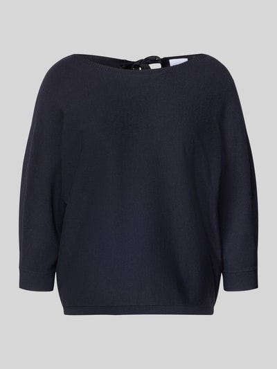 Produktfoto, Relaxed Fit Pullover aus Viskose-Mix in Strick-Optik von comma, kolor ciemnogranatowy, dekolt w łódkę, rękaw o dł. 3/4, elastyczne wykończenia, mieszanka wiskozy, długość tyłu w rozmiarze 36: 47 cm, długość rękawa w rozmiarze 36: 45 cm