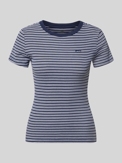 Produktfoto, Slim Fit T-Shirt aus reiner Baumwolle von Levi's®, granatowo-biały wzór w paski, krój slim fit, okrągły dekolt, krótki rękaw