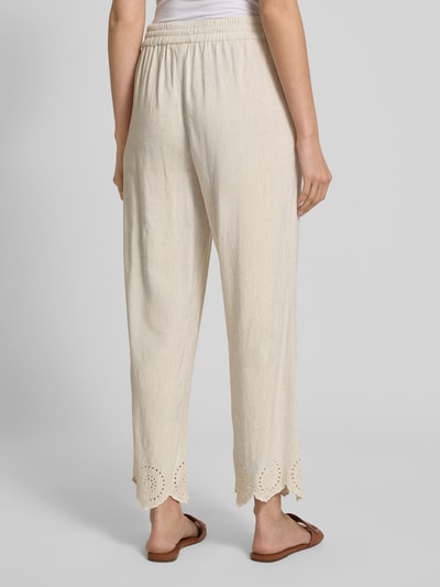 FREE/QUENT Wide leg stoffen broek met broderie anglaise, model 'Linus' Beige - 5