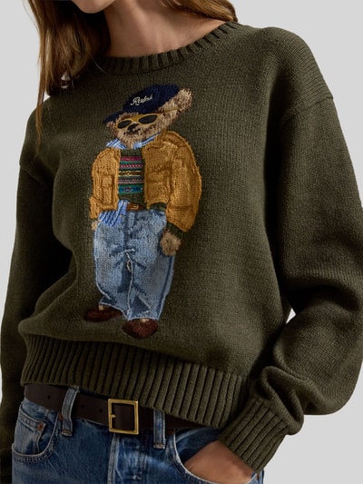 Polo Ralph Lauren Regular Fit Pullover aus reiner Baumwolle mit Polo-Bear-Stitching Oliv 3