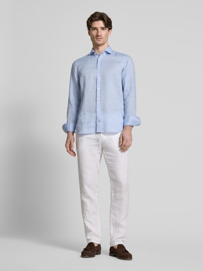 OLYMP SIGNATURE SLIM FIT Slim fit linnen overhemd met kentkraag, model 'Sykia' Bleu - 1