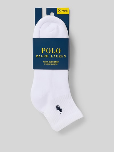 Produktfoto, Socken aus Baumwoll-Mix im 3er Pack von Polo Ralph Lauren, unifarben weiß, Rippstrick, elastischer Bund, Logo-Detail sichtbar