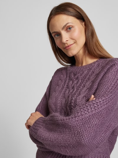 MSCH Copenhagen Strickpullover mit Zopfmuster Modell 'Diella' Pflaume 3