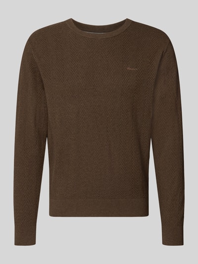 Produktfoto, brauner Regular Fit Pullover aus Baumwoll-Woll-Mix von GANT mit dezentem Muster und feiner Struktur, Herren Pullover