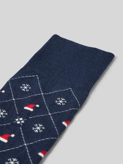 Burlington Socken mit Label-Detail Modell 'X-Mas Argyle' Dunkelblau 2