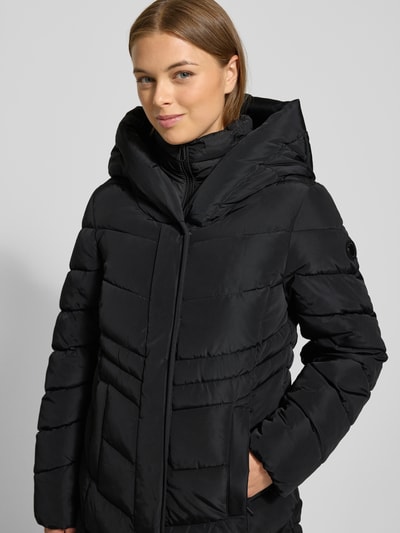 Tom Tailor Regular fit gewatteerde lange jas met capuchon Zwart - 3