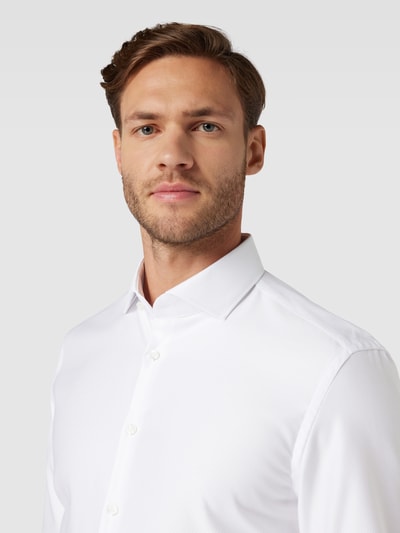 Jake*s Slim Fit Kleingemustertes Business-Hemd mit Kentkragen Weiss 3