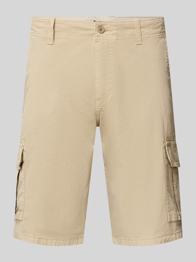 Produktfoto, Bermudas mit Cargotaschen von bugatti in Beige, Regular Fit, Knopf- und Reißverschluss, Gesäßtaschen, strukturierte Oberfläche.