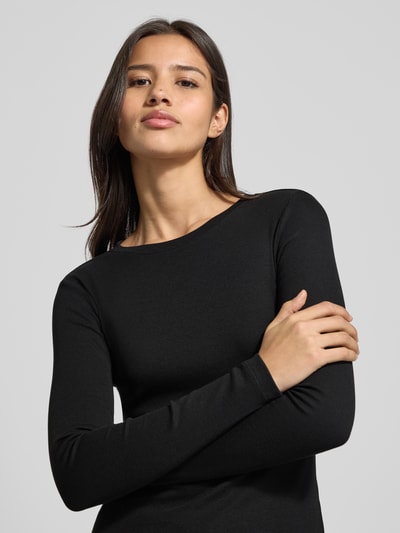 Jake*s Casual Shirt met lange mouwen in riblook met ronde hals Zwart - 3