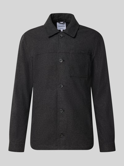 Produktfoto, Regular Fit Jacke mit Woll-Anteil von Lindbergh, elastyczna mieszanka materiałów z dodatkiem wełny, wykładany kołnierz, kieszeń na piersi, listwa guzikowa, długość tyłu w rozmiarze M: 72 cm, kolor ciemnoszary, gładka tekstura