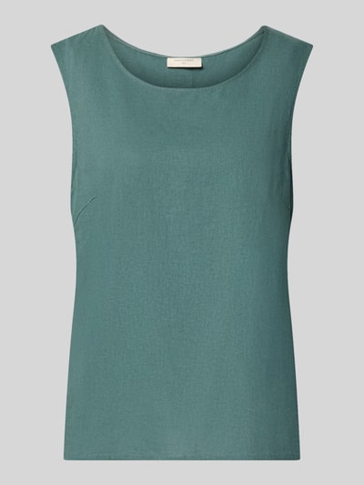 Produktfoto, Top aus Leinen-Mix mit Rundhalsausschnitt Modell 'Lava' von FREE/QUENT in grün, glatte Textur, Regular Fit, Rückenlänge 60 cm