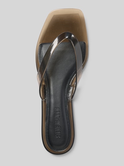 Produktfoto, Zehentrenner mit kleinem Blockabsatz von Steve Madden, Optik: Unifarben/Transparent, Schuhspitze: Abgerundet, Absatzform: kleiner Blockabsatz, Label-Print, Sohle: Leicht strukturiert