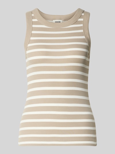 Produktfoto, beżowo-białe paski, okrągły dekolt, bawełna, krój slim fit, żebrowana faktura, Tanktop mit Rippenstruktur Modell 'OLINA' od Drykorn