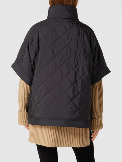 Milano Italy Poncho met drukknopen, model 'Quilted Cape' Zwart - 5