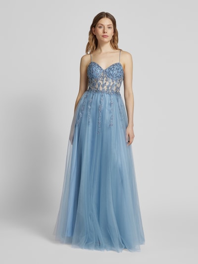 Unique Abendkleid mit Spitzenbesatz Hellblau 4