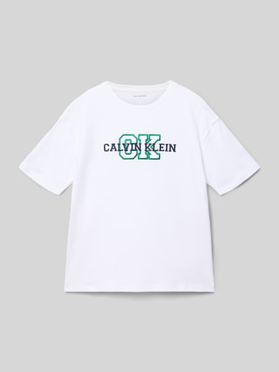 Productfoto, Regular Fit T-Shirt aus reiner Baumwolle van Calvin Klein Jeans, wit, effen, label stitching, ronde hals, korte mouwen, katoen
