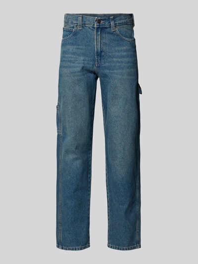 Produktfoto, Regular Tapered Fit Jeans im Used-Look von Dickies, niebieska bawełna, wpuszczane kieszenie, krój tapered fit, efekt znoszenia, szerokość w rozmiarze 32/32: 40 cm, długość wewnętrzna nogawki: 80 cm