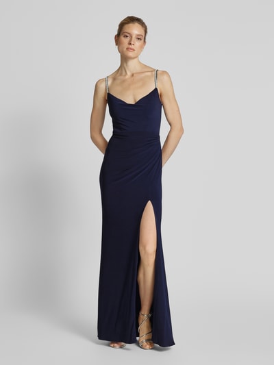 Luxuar Abendkleid mit Spaghettiträgern Marine 4