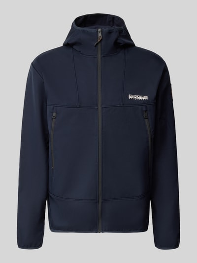 Produktfoto, Regular Fit Jacke mit Logo-Print von Napapijri in Dunkelblau mit Stehkragen, Reißverschlusstaschen, elastische Abschlüsse, glatte Textur