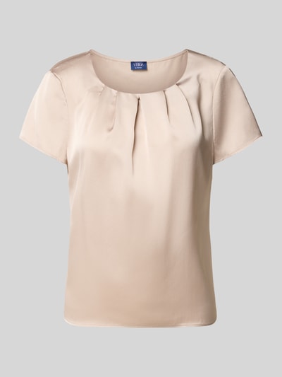 Produktfoto, Blusenshirt mit Rundhalsausschnitt und Raffungen von Vera Mont aus Satin in Regular-Fit, Beige, feine glatte Satin-Haptik