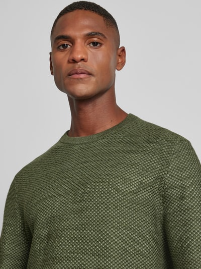 OLYMP Level Five Slim fit gebreide pullover met structuurmotief Olijfgroen - 3