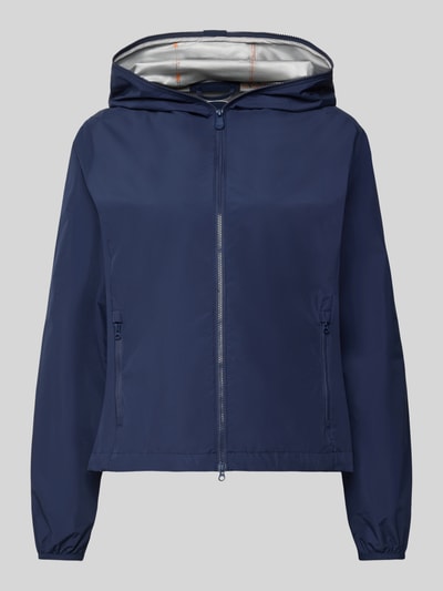 Produktfoto, Regular Fit Jacke mit Zweiwegereißverschluss Modell 'Stella' von SAVE THE DUCK in Dunkelblau, glatte Oberfläche, zwei Reißverschlusstaschen, Damenjacke.