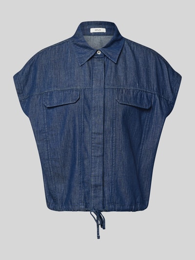 Produktfoto, Regular Fit Kurzarmbluse aus reiner Baumwolle Modell 'Fulisma' von OPUS, dunkelblau, glatte Textur, gerade Form, Damen Kurzarmbluse.