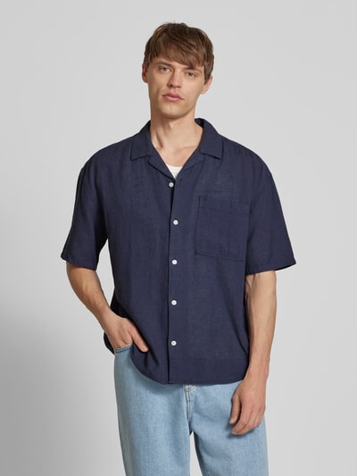 Only & Sons Relaxed fit vrijetijdsoverhemd met 1/2-mouwen, model 'CAIDEN' Marineblauw - 4