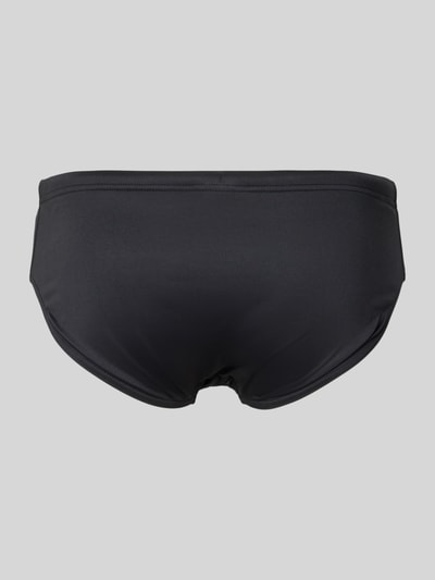 Produktfoto, Badehose mit Logo-Patch von Emporio Armani für Herren aus Material-Mix mit Stretch-Anteil, einfarbig schwarz, elastischer Bund.