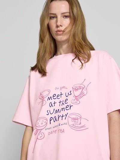 OH APRIL Oversized T-shirt met ronde hals, model 'Summer Party' Roze - 3