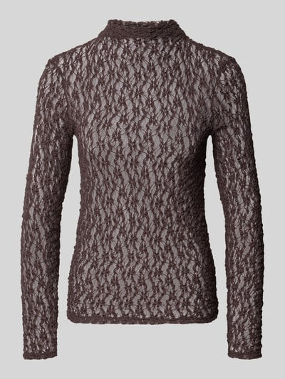 Produktfoto, Slim Fit Longsleeve aus Kant van Rich & Royal in bruin, semi-transparant, opstaande kraag, Ruglengte maat S 68 cm